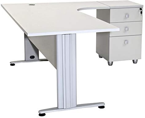 Furni24 Schreibtisch Winkelschreibtisch, Eckschreibtisch, Moderner Bürotisch Computertisch mit großer Arbeitsfläche, Bürotisch, PC Tisch, Dona Grau 180x120x74cm inkl.Beistellcontainer rechts gewinkelt