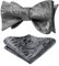 HISDERN Fliege Herren Grau Klassische Paisley Fliege mit Einstecktuch Set Verstellbare Selbst Herrenfliegen für Bräutigam Hochzeit Party Fasching