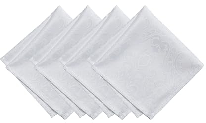 Elrene Caiden Elegance Damast Stoffservietten, 4 Stück, Polyester, Weiß, 17 x 17 (Set of 4), 4