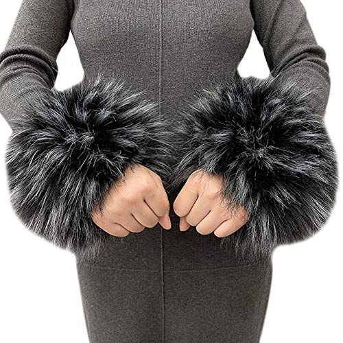 Asudaro Winter Warme Wrist Band Cuffs Wärmer Handschuhe Fell Pelz Stulpen Armstulpen Manschetten Fellstulpen Pulswärmer Faux Pulswärmer Manschetten für Damen Mädchen