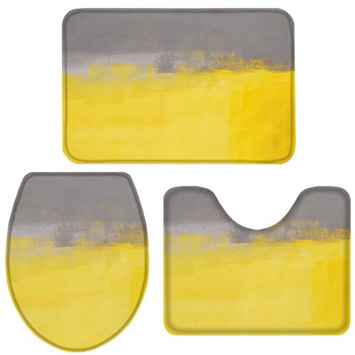 T&H XHome Badteppich-Set, 3-teilig, für Badezimmer, Gelb und Grau, ultraweich, langlebig, Memory-Schaum, Badematten-Set (rutschfest, saugfähig, maschinenwaschbar)