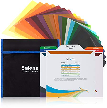 Selens 20PCS Lighting Gels Filter Color Correction Transparent Flash Gel Light Sheet Film Overlays for Strobe Spotlight Photography Photo Studio Video Party Reading Craft, 20 Assorted 25x25cm