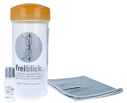 Brillenbad Luxus-Set Orange - Mit Reiniger 50 ml und Mikrofasertuch - Freiblick - zur effektiven Reinigung von Brillen