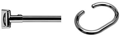 Croydex Stainless Steel Premium Extendable Telescopic Curved Rod, 1080-1850mm & AK142141 Curtain Rings, Chrome, Suitable for shower rods up to 29mm in diameter