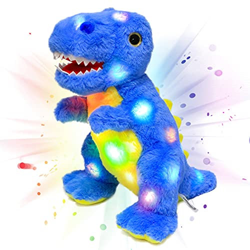Cuteoy Blau Dinosaurier LED Plüschtier mit Licht up Plüsch T-Rex Plüschtiere Spielzeug, Dino Kuscheltier Stofftier Plüschtier Geburtstag Weihnachten Geschenke für Kinder Kleinkind Mädchen, 32cm