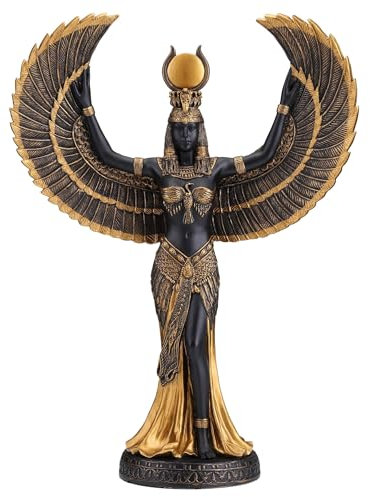 Veronese Design Skulptur Isis, die ägyptische Göttin der Magie und Weisheit, Kunstharz, Schwarz/Gold-Finish, 34 cm
