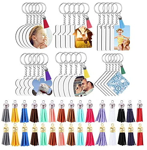 120 Stück Sublimationsdruck-Schlüsselanhänger Mit Lederquasten, Ringe Und Sprungringe für DIY-Anhänger (Herz, Kreis, Raute, Rechteck)