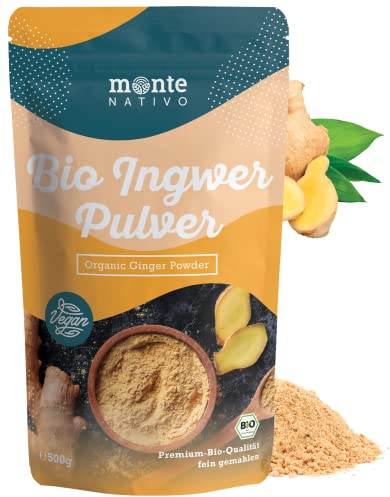 Monte Nativo Zenzero Biologico In Polvere | Ginger Dall'India, Imbottigliato In Germania | Ayurveda | Radice Di Zenzero, Macinata Finemente E Accuratamente Essiccata, 500 G (Confezione Da 1)