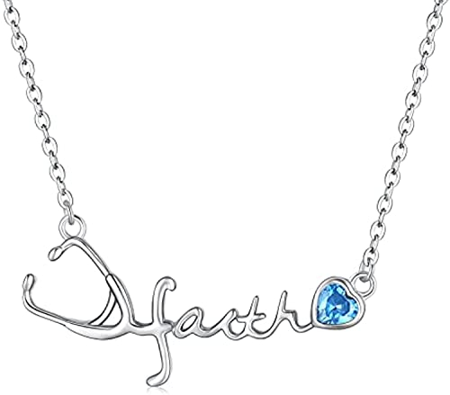 TANGPOET Stethoskop Kette Damen 925 Sterling Silber Mondstein Anhänger LOVE Stethoskop Schmuck Necklace Geschenke für Krankenschwester Arzt Frauen