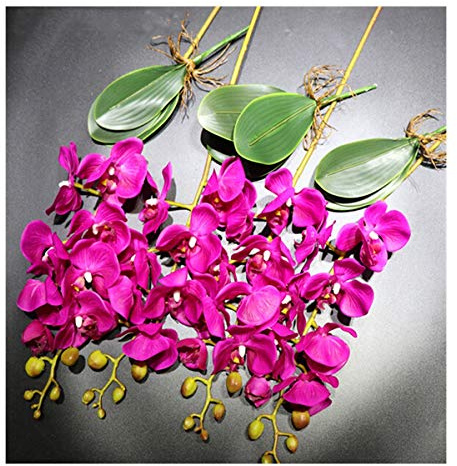 HANRUO Orchid Fiore Arrangment Orchidee di lepidottero (4pcs Orchid + 3pcs Foglia) Reale di Tocco del Fiore Tavolo da Pranzo Wedding Decoration Phalaenopsis (Color : 4pcs Orchid 3pc Leaf)