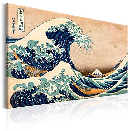 decomonkey Akustikbild Katsushika Hokusai 120x80 cm 1 Teilig Leinwand Modern Bilder Wandbilder XXL Schallschlucker Schallschutz Akustikdämmung Wandbild Deko Leise Die große Welle vor Kanagawa