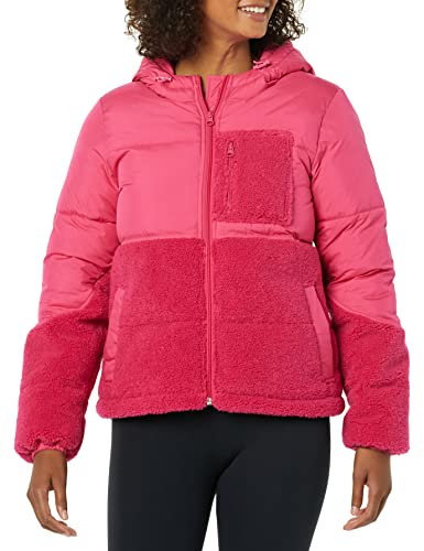 Amazon Essentials Piumino con Cappuccio in Pile Sherpa con Cerniera Integrale Donna, Rosa Shocking, M