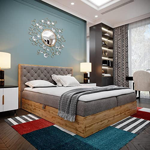 Boxspringbett Doppelbett LOFT 3 - Das perfekte Bett für Ihr Schlafzimmer. 160x200cm Bett mit Bonellmatratze, mit Bettkasten für Bettwäsche und Topper. Bett mit Kopfteil. (LOFT 3 BRAUN, 160x200)