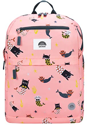 uninni 40,6 cm großer Kinderrucksack für Mädchen und Jungen ab 6 Jahren, mit verstellbaren Schultergurten, Katze Meerjungfrau (Rosa), 16, Reißverschluss