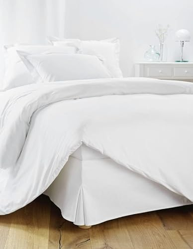 Cache-Sommier 200x200 Blanc – 4 Volants de 30 cm pour Lit 200 x 200 avec Sommier – Jupe de Lit 200x200 Fabriqué en Europe – Protège Sommier 200 x 200 – Housse Sommier 200x200 – Dessus de Sommier