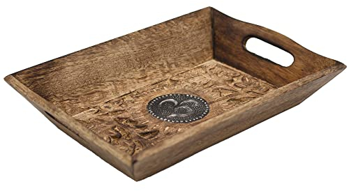Diko.style® - Bandeja Vaciabolsillos Recibidor Madera Decorativa - Estilo oriental con budas decorativos, elefante suerte y más a elegir - Perfecta para Porta Chaves -24X15,5X4,6 cm (Om)