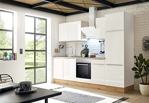 respekta Küche Küchenzeile Küchenblock Marleen Premium 280 cm Weiß Artisan Eiche