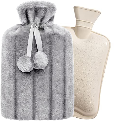 MRHMX ART Wärmflasche mit Bezug Groß, 2 Liter Wärmeflaschen Groß für Kinder/Baby/Erwachsene,Langzeitwärme, schnelle Schmerzlinderung, Geeignet für Kinder, Babys, Ma'am (Grau-2L)