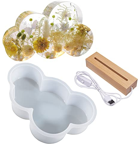 Yayatty Moule en Résine de Silicone de Forme Nuage, Moules en Silicone Résine Epoxy DIY Lampes, Moule de Lampe en Résine Epoxy avec Base Eclairée pour Lampe de Table, Décoration