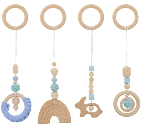 Toddmomy 4 Stücke Holz Baby Gym Spielzeug Baby Spielen Gym Hängende Spielzeug Kinderwagen Krippe Reise Aktivität Spielzeug für Neugeborene Geschenk