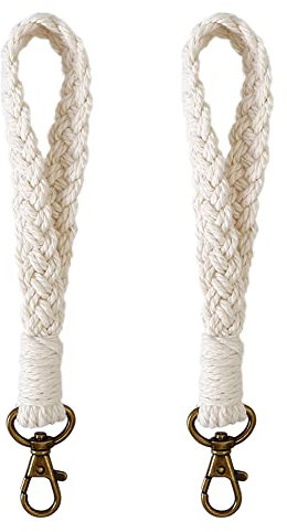 AOKSUNOVA 2 Stück Schlüsselanhänger Makramee Armband Schlüsselband Frau Schlüsselband Kurz Boho Lanyard Weiß