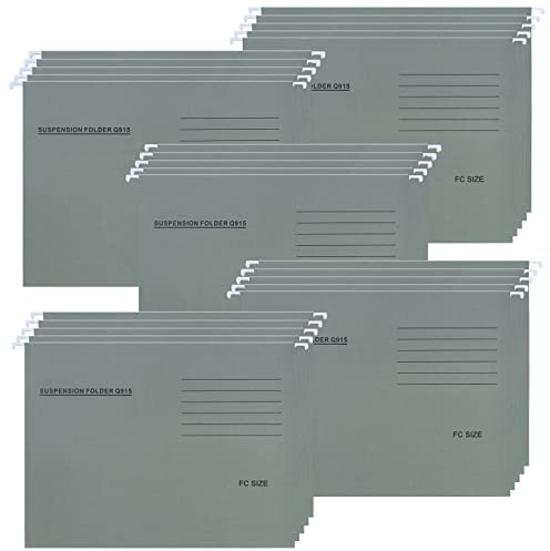 Foolscap Hängemappen, 25 Stück Hängeregister Mappen aus Recyceltem Karton mit Registerkarten und Karteneinsätzen, Hängeregistraturen für Büro und Schule, Grau