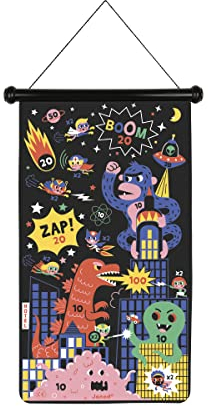 Janod - Magnetisches Dartspiel Superhelden-Thema - 6 Magnetische Kunststoffpfeile - Spiel aus Stoff, Beidseitig Nutzbar - Ab 4 Jahren, J02090