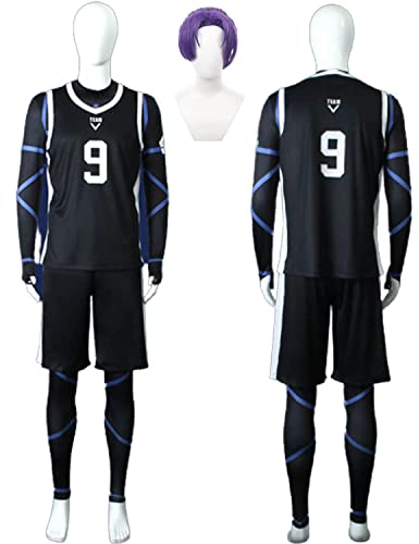 Tjmiaohao Anime Blue Lock No.9 Mikage Reo Cosplay Kostüm Outfit Football Jersey Sportswear Uniform Full Set Halloween Karneval Party Dress Up Anzug mit Perücke für Herren Jungen (M)