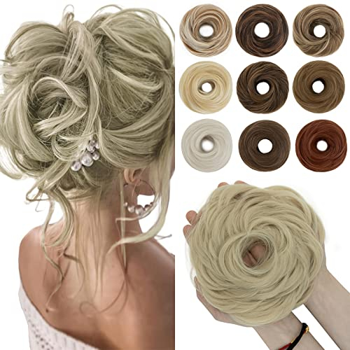 SEGO Haarteil mit Gummiband Große Dutt Haarteile Haargummi mit Haaren Haarverlängerung Ponytail Zopf Hair Bun für Damen (55 G) Blond
