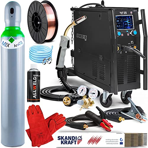 Spartus EasyMIG 325-300 A Vollsynergisches Schutzgasschweißgerät mit Fahrwerk - MIG/MAG, MMA, WIG-LIFT- Induktivität, Lötschweißen - 2T/4T, Eurostecker, Set: Professional