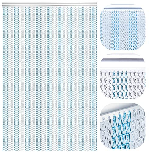 LYMMIYTC Schermi per Porte a Tendina a Catena 90 x 210 cm Tenda a Catena in Alluminio per Decorazione di Porte, Tapparelle a Prova di Insetto (Blu & Argento)