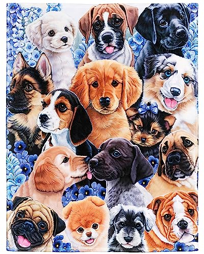 Zomer Kuscheldecke Flauschig Decke 150x200 cm Wohndecke Couchdecke Mikrofaser Sofaüberwurf Tagesdecke weiche warme Sofadecke mit Hunde Motiv