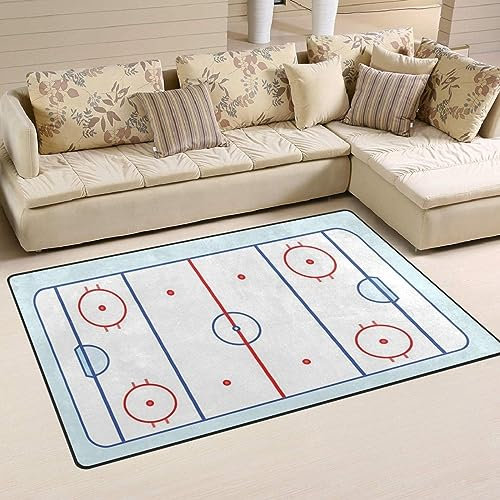 PAJEON Eishockeybahn Im Blauen Und Roten Sportplatz Teppiche, 70 x 140 cm Kurzflor Kinderteppich - für Terrasse Garten, Küche, Bad Oder