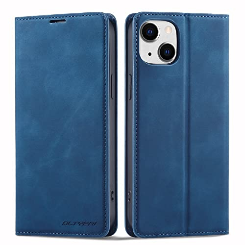 QLTYPRI Case for iPhone 15 6.1 inch, Premium PU Leather Cover TPU Bumper with Card Holder Kickstand Hidden Magnetic Adsorption Flip Wallet Case Cover for iPhone 15 - Blue