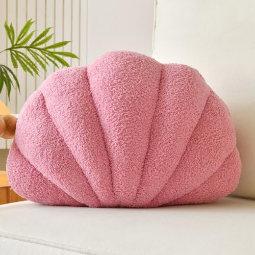 Lfsaaj Cuscini a forma di conchiglia, morbidi cuscini decorativi per la casa, in peluche, per letto, divano, soggiorno, decorazione per la stanza (33 x 25 cm, rosa viola)