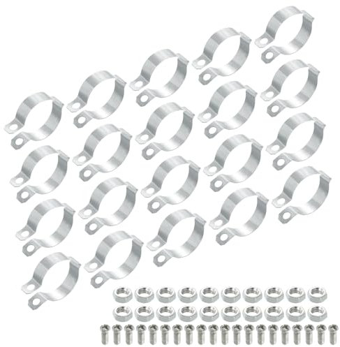 sourcing map 20Pcs Pipe Clamps Fit for 1(25mm) Pipe Rigid Bracket Pipe Strap Clamp Metal Split Ring Pipe Hanger Pipe Support for Pipe Tube