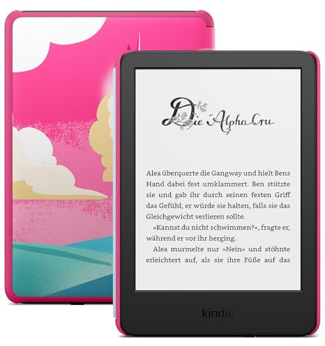 Amazon Kindle Kids (16 GB) – Falls das Gerät kaputtgeht, ersetzen wir es. Inklusive altersgerechter Bücher, Hülle, blendfreiem Bildschirm und schnellerem Umblättern – Einhorntal-Design
