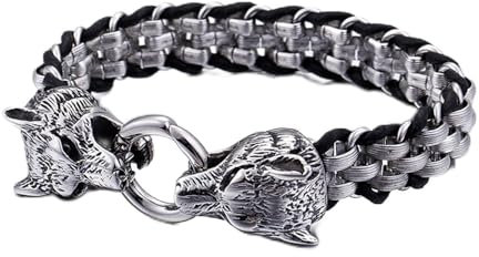 BISONBLUE Armbänder Armband Armreif Herren Damen Punk Tier Wolf Charm Armbänder Männer Lederarmband Boho