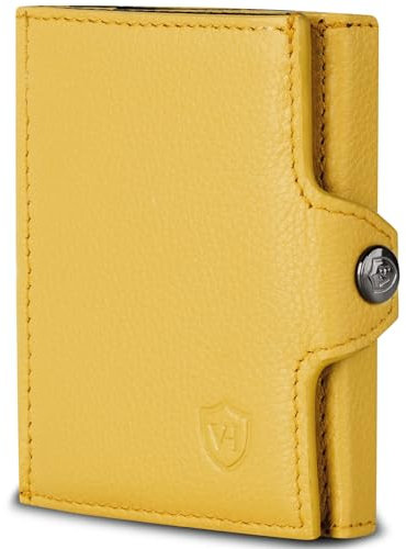 VON HEESEN Slim Wallet mit XXL Münzfach & RFID-Schutz - Mini Geldbörse Herren & Damen - Kartenetui Kreditkartenetui - Portmonee Geldbeutel Portemonnaie klein Gelb