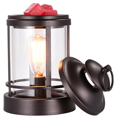 Dorephine Electric Wax Burners,Rustic Metal Oil Burner,Wax Melt Burner with 40W Edison Bulb for Home Décor (Lamp with Cover)