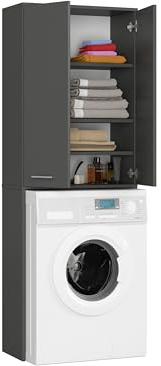 BDW - Mobile Per Lavatrice, Scaffale Alto da Bagno Multiuso - 2 Ante - Contenitore 180cm - Lavanderia - Grigio