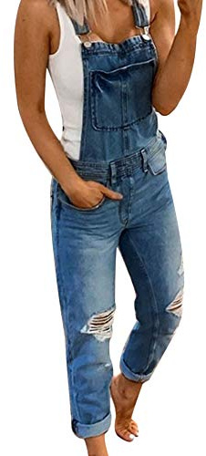 Tidecc Women Denim Dungaree Jumpsuit Ripped Distressed Long Pants Jeans Dungarees Overalls