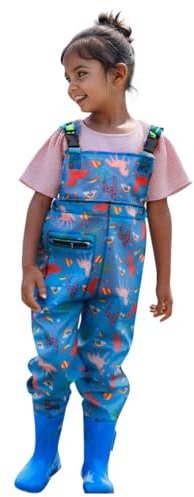 ZoIyte Wathose für Jungen und Mädchen, Wathose Kinder Wasserdicht, Regenhose mit Stiefeln, Junior Hosenträger Matschhose Regenstiefel, rutschfeste Sohle Gummistiefel für Jugendliche für 2-15 Jahre
