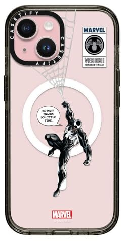 CASETiFY Impact Schutzhülle für iPhone 15 [Spider-Man Co-Lab/2,5 m Fallschutz/kompatibel mit Magsafe] – Venom Hanging – Transparent Schwarz