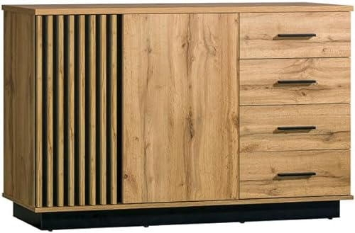 Feldmann Preiswert Wohnen Kommode Sideboard Lamia 141cm Wotan Eiche schwarz 2-türig