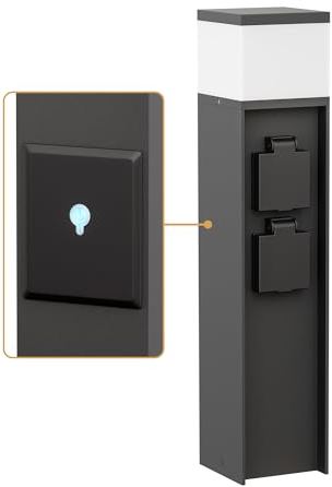 ledscom.de Pollerleuchte PODEL für außen, Smart Home, 39cm, schwarz, 2 Steckdosen, inkl. G9 Leuchtmittel, 501lm, warmweiß