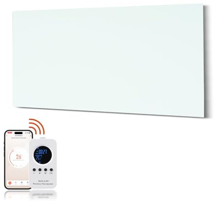 Hocosyme Infrarotheizung Glas 800W,Infrarot Glasheizung mit Fernbedienung 120x60 CM，Elektroheizung mit Überhitzungsschutz - WIFI (Tuya Smart) - Weiß - TÜV.