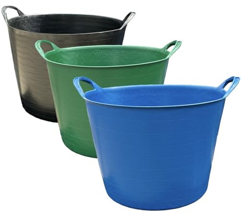 Set of 3 x 42 Litre Flexi Tub Storage Container Bucket Equestrian Garden Trug Laundry Durable Colours Mix Assorted Colours Randomly Picked