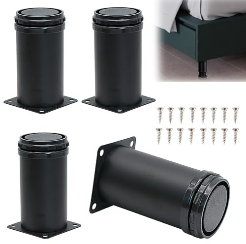 LPEPLL 4 Pièces Pieds de Meuble Métalliques 10cm Réglables Noir Compatibles avec Armoires Canapés Tiroirs et Meubles de Bureau