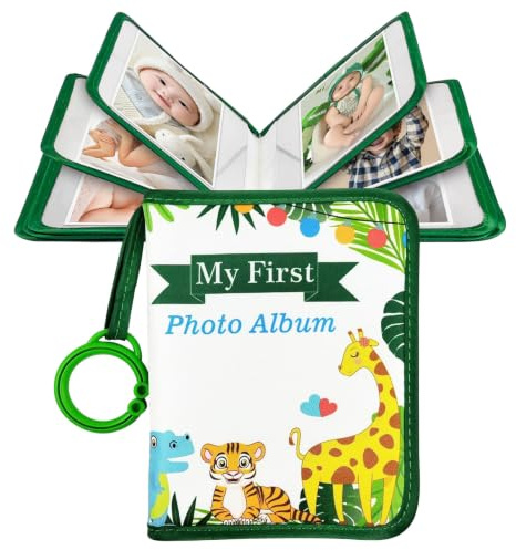 Boczif Baby Fotoalbum 4x6 Zoll, Mein erstes Familienalbum (Grüne Giraffe) | Fotoalbum Kinder, Babyalbum mit Beißring und Anhänger Fotobuch zum Weicher Stoff, Baby Geschenke